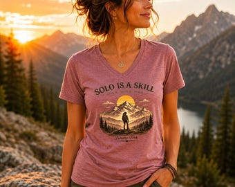 Solo Is a Skill Hiking Tee | Women's Outdoor Adventure V-Neck Shirt