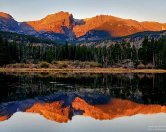 Sprague Lake Sunrise, Rocky Mountain National Park Wall Art, Mountain Reflection Photography, Colorado Landscape