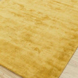 Alfombra de viscosa tejida a mano, alfombra color oro mostaza, alfombra suave al tacto, alfombra minimalista moderna, alfombra para sala de estar o dormitorio, alfombra de lujo hecha a mano imagen 1