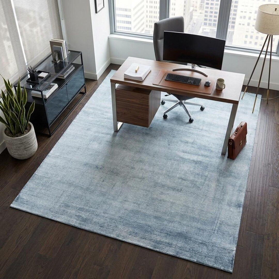 Solid Blue Rugs Handloom Tencel Silk Rug, Minimalist Blue Area Rug, Tip Sheared Silk ...