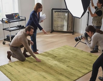 Tapete de seda Tencel verde-oliva, tapete de área com pontas cortadas à mão, tapete moderno de luxo, tapete minimalista contemporâneo para sala de estar e quarto.