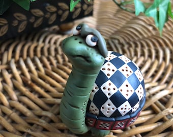 Whimsical Checkboard Design Turtle Sculpture Tortoise Shell 548
