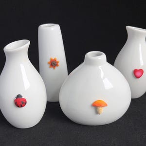 Small Minimalist Bud Vase Ladybug / Heart / Mushroom / Flower / Accent Design 621