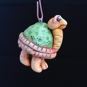 Polymer Clay Hand-sculpted Hand-painted Turtle Christmas Ornament 497