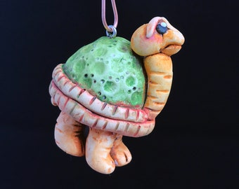 Polymer Clay Hand-sculpted Hand-painted Turtle Christmas Ornament 497