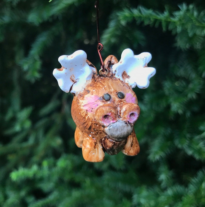 Moose Polymer Clay Christmas Ornament Sculpture Hand Painted 483