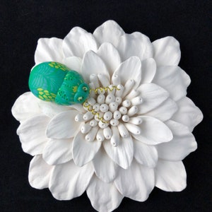 White Flower with Beetle Wall Sculpture Bug Insect  570