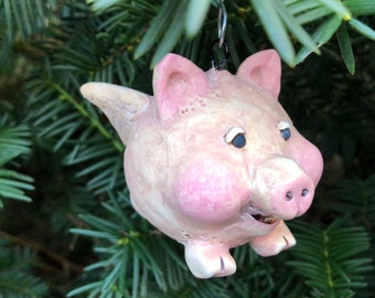 Flying Pig When Pigs Fly Polymer Clay Christmas Ornament 588