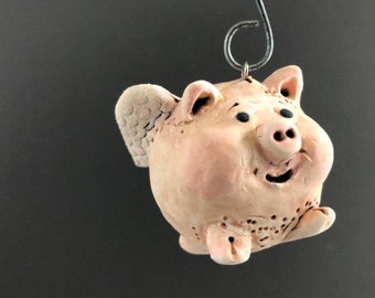 Flying Pig  When Pigs Fly Polymer Clay Christmas Ornament 535