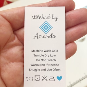 Personalized Fold Over Quilt Label, Quilt Care Label, Custom Label, Set of 15 Custom Label, Fold Over Label, Quilt Care Instruction FO1.5-04