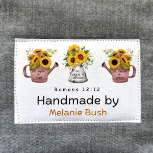 Personalized Quilt Labels, Quilt Label, Flower Bucket, Custom Fabric Label, Set of 12 Personalized Label, Iron-on or Sew-on Label FL2x3-13