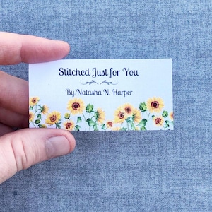 Personalized Quilt Labels, Sunflower Quilt Labels, Custom Fabric Label, Set of 15 Personalized Labels, Iron-on or Sew-on Label FL1.5-02