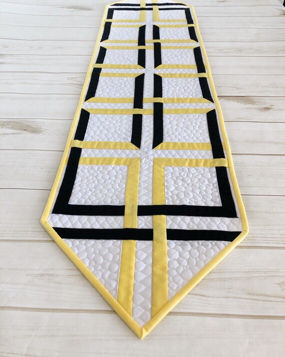 Yellow & Black Quilted Table Runner Simple Table Runner Etsy