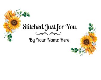 Personalized Quilt Labels, Quilt Labels, Sunflower Quilt Labels, Custom Fabric Label, Set of 15 Personalized Labels, Sew on Label