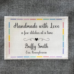 Personalized Quilt Labels, Colorful Stitches, Custom Fabric Label, Set of 12 Personalized Labels, Sew on Label, Iron On Label FL2x3-02