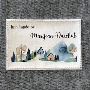 Personalized Quilt Labels, Watercolor Mountains, Custom Fabric Label, Set of 12 Personalized Labels, Iron on or Sew on Quilt Label FL2x3-08