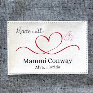 Personalized Quilt Labels, Large Hearts Labels, Custom Fabric Label, Set of 12 Personalized Labels, Iron-on or Sew-on Quilt Labels FL2x3-05