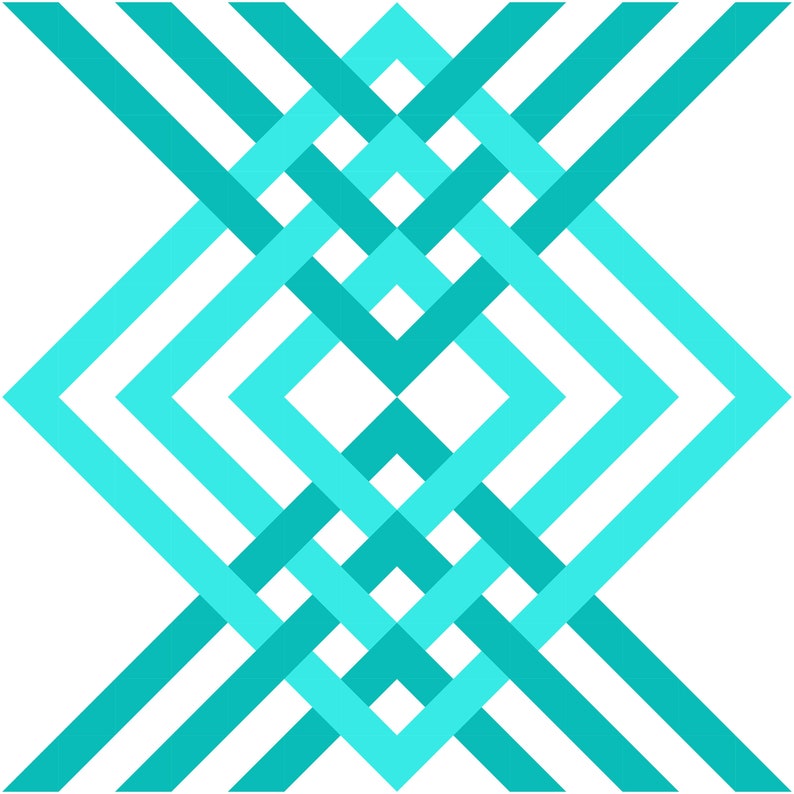 May include: Abstract geometric pattern with overlapping turquoise blue lines forming a diamond shape.