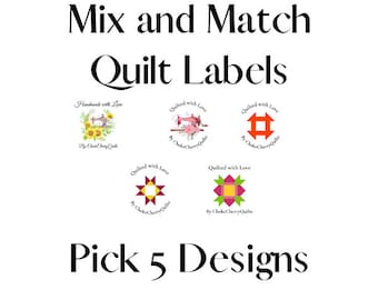 Mix and Match Personalized Quilt Label, Custom Fabric Label, Set of 20 Personalize Label, Mix and Match Label, Iron on Quilt Label