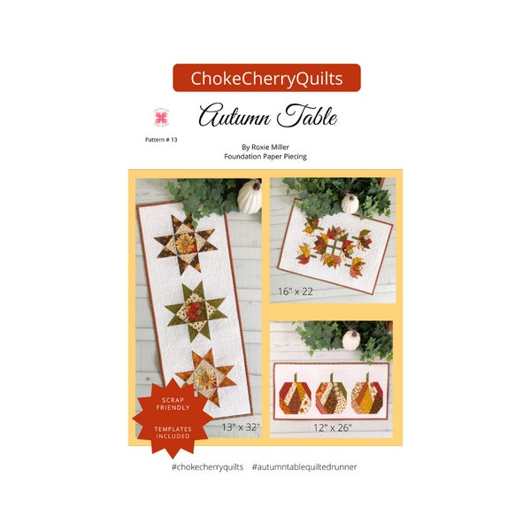 Table Runner Quilt Pattern, Autumn Table PDF Pattern, Foundation Paper Piecing Pattern, Pumpkin Table Runner Pattern, Quilt Pattern FPP