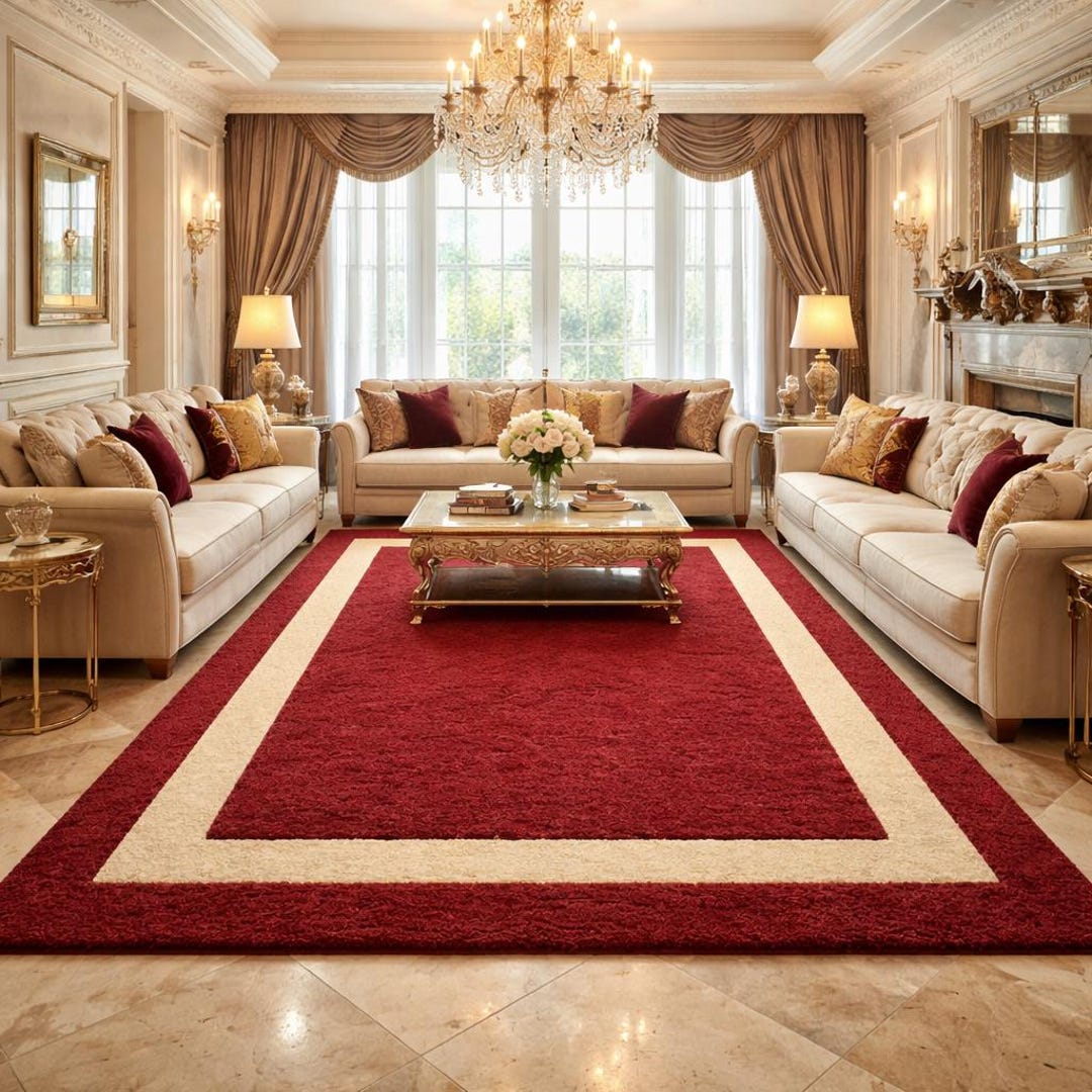 Red Tuft Rug Hand Tufted Red and Cream Bordered Rug - Etsy