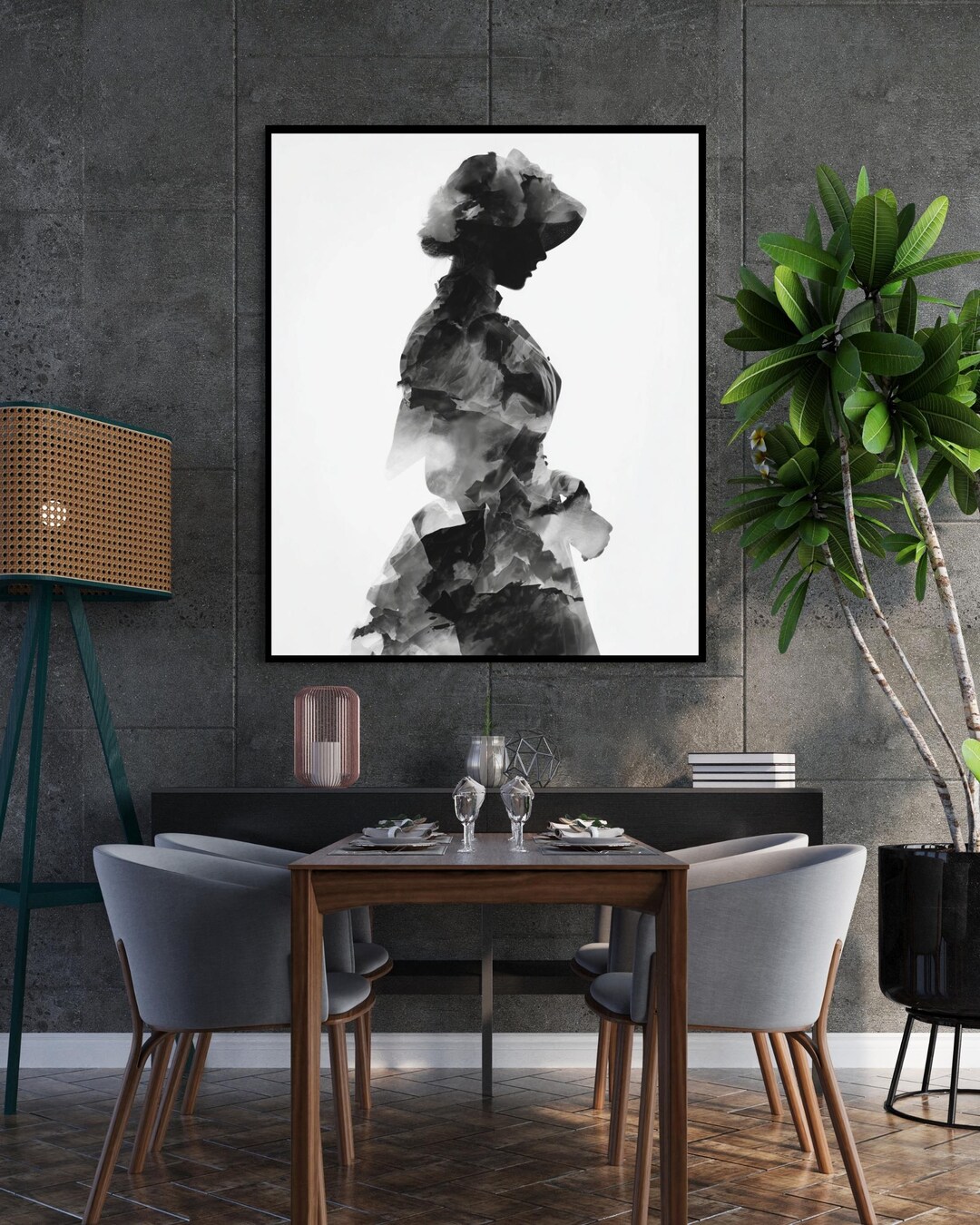 Abstract Woman Silhouette Wall Art, Black White Feminine Portrait Print ...