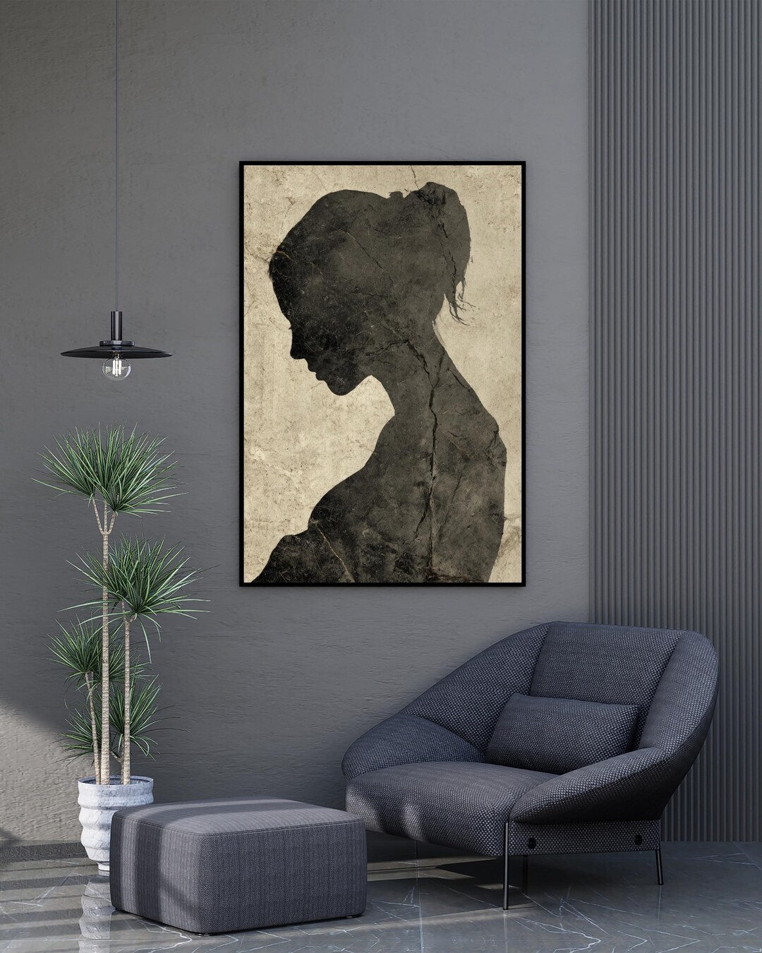 Minimalist Woman Silhouette Wall Art, Abstract Feminine Profile ...