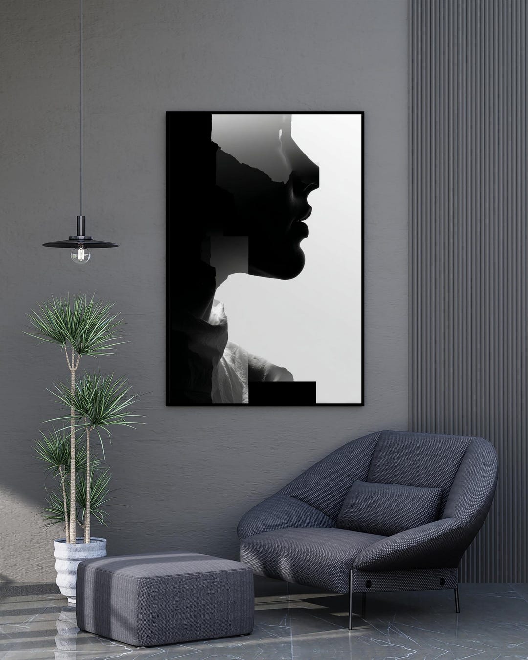 Minimalist Face Silhouette Print, Modern Black White Feminine Profile ...