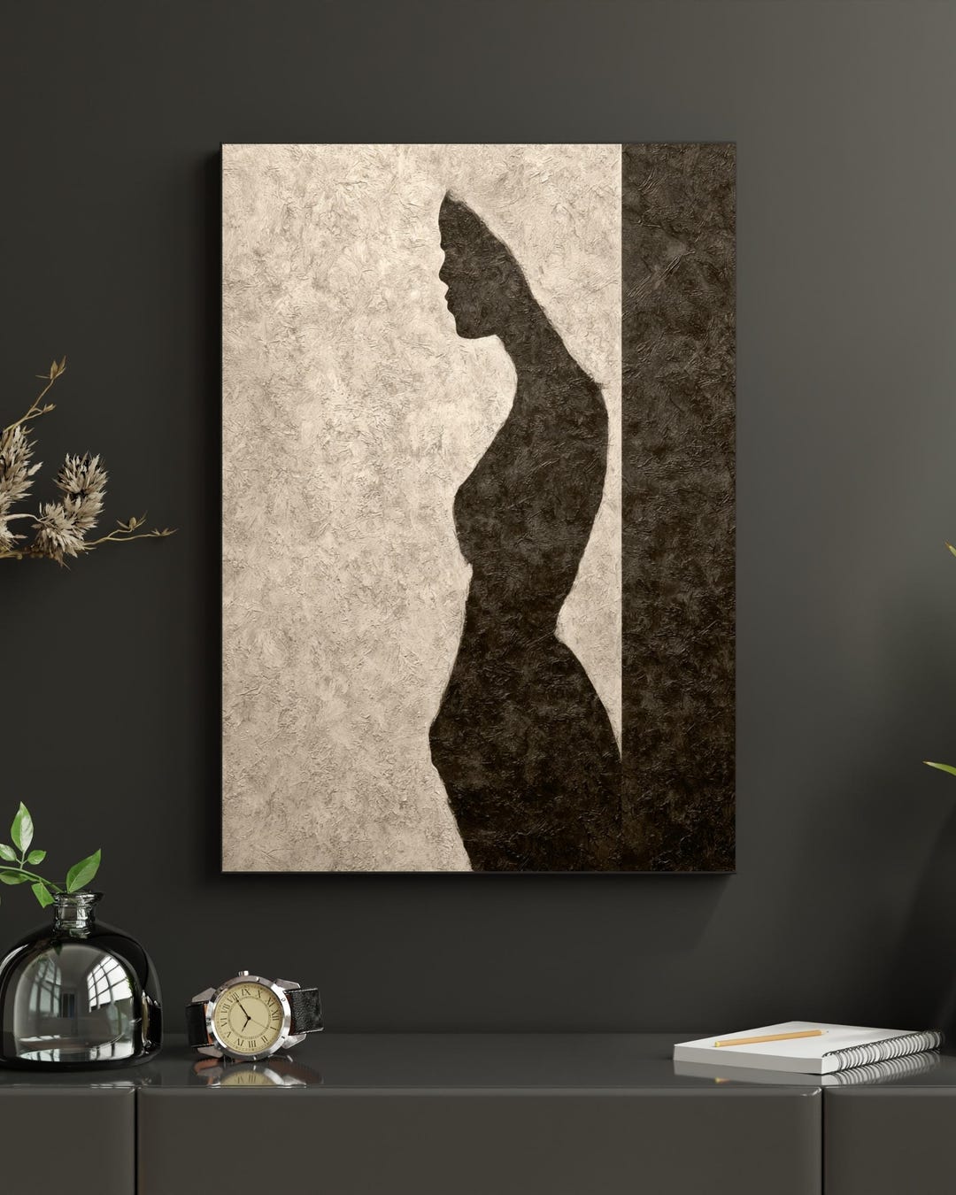 Minimalist Female Silhouette Wall Art, Neutral Abstract Woman Profile ...