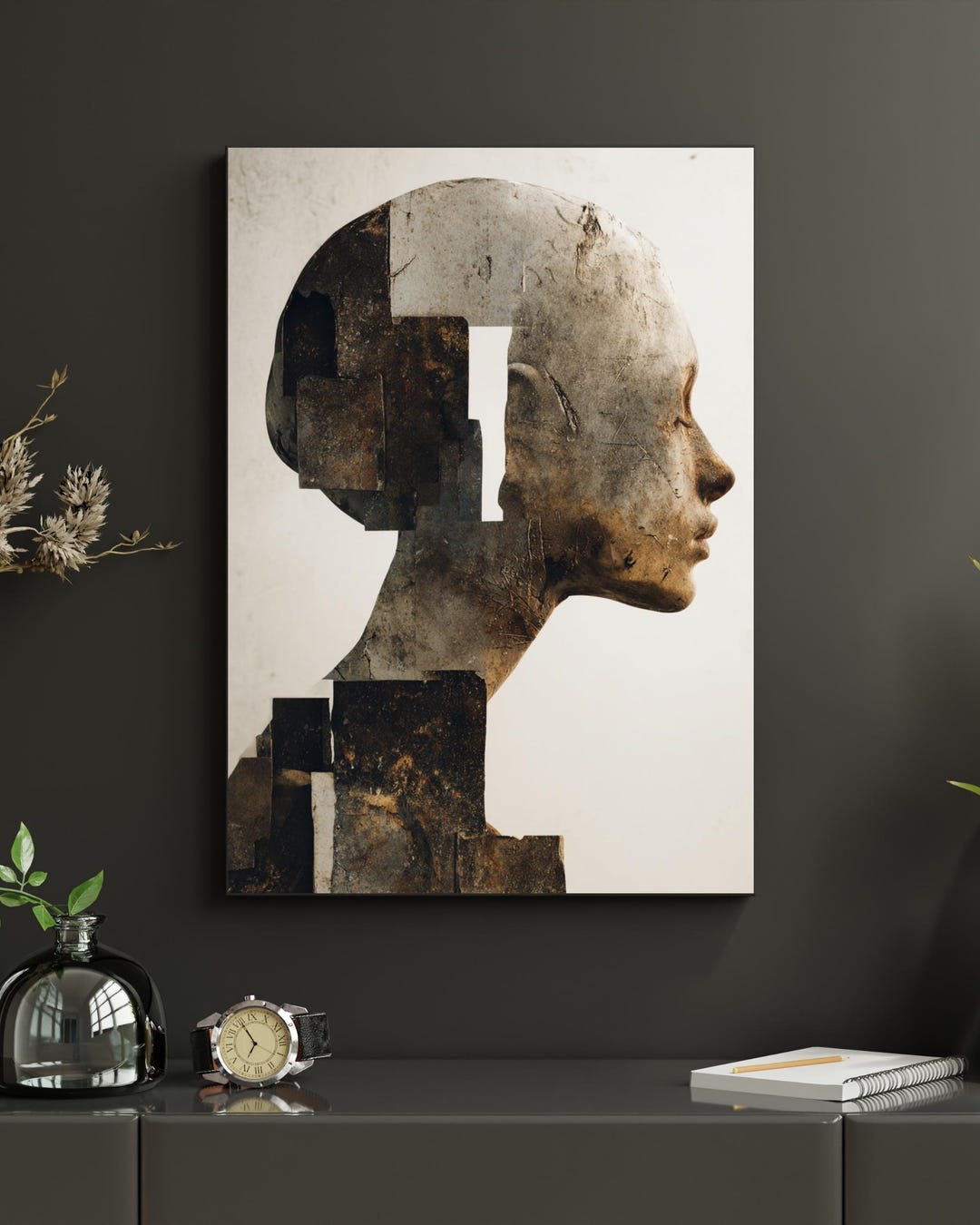 Abstract Female Profile Wall Art, Textured Modern Woman Print ...