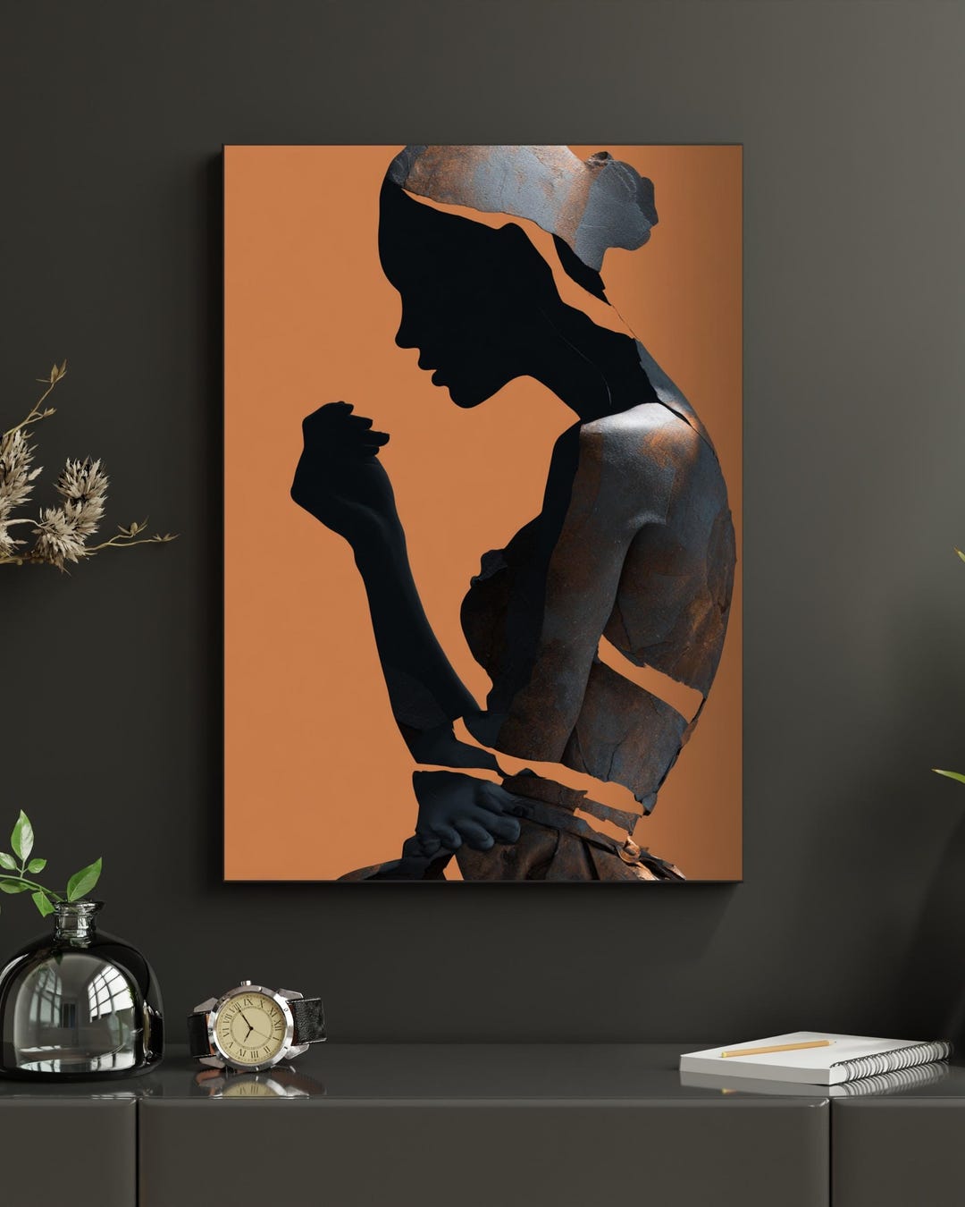 Abstract Female Profile Wall Art, Modern Woman Silhouette Print, Warm ...