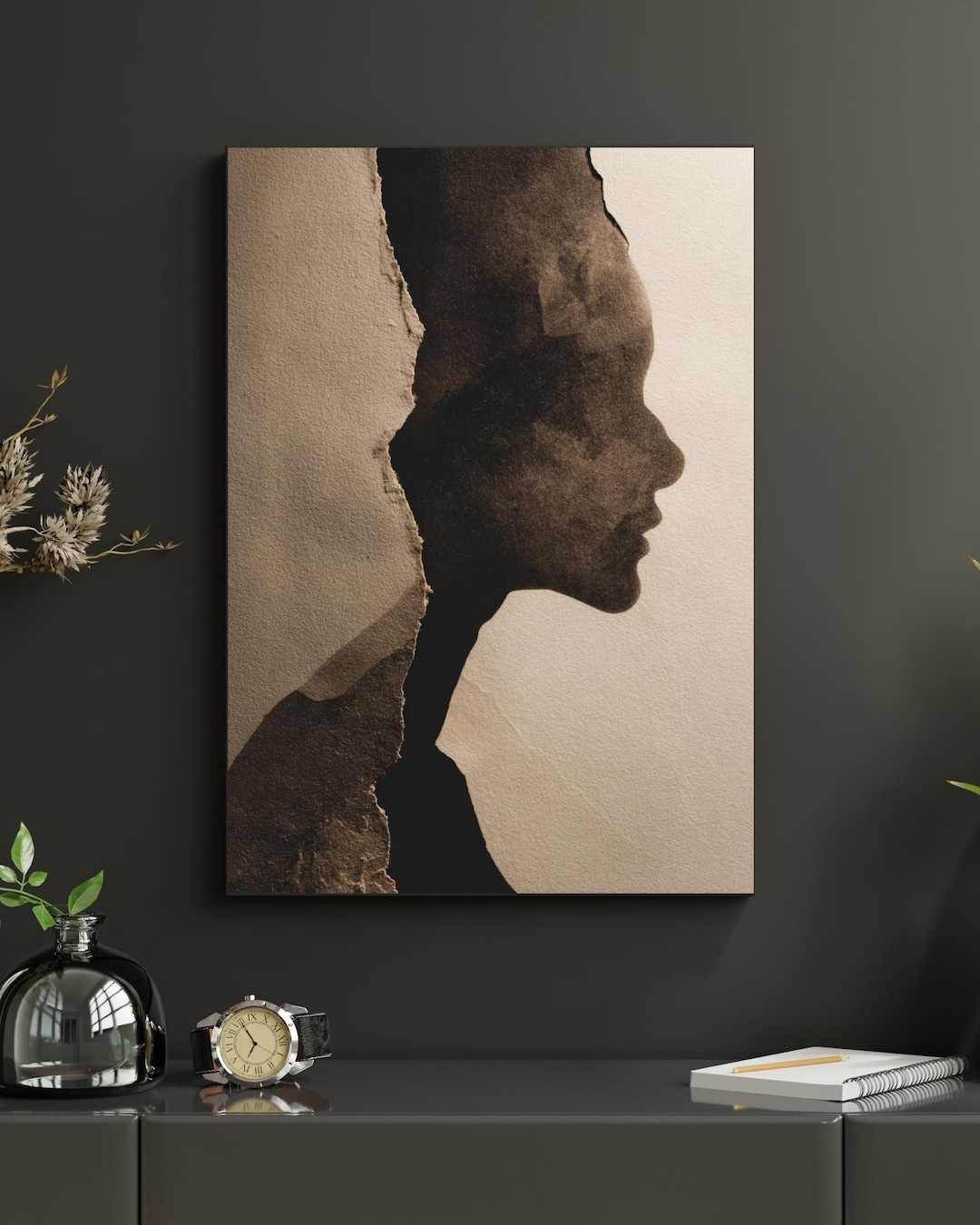 Abstract Woman Silhouette Wall Art, Textured Feminine Profile Print ...