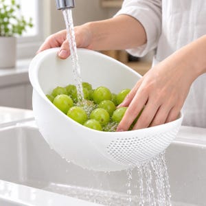 Risdiskskål med sidosil, sköljduk för frukt och grönsaker