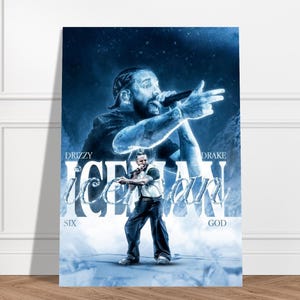 Póster de la actuación en directo de Drake “Iceman” – Arte mural de rap con estética azul