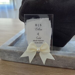 Rectangular Magnet Brushstroke Monogram | Handwritten Nikah Söz Hatırası & Ribbon | Acrylic Party Favor