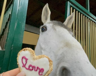 Biscotto personalizzato per cavalli: avena naturale, mela, una delizia artigianale.