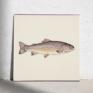 Öringfisk keramiska plattor - Vintage fiskillustration för nautiskt kök, kustnära väggdekor