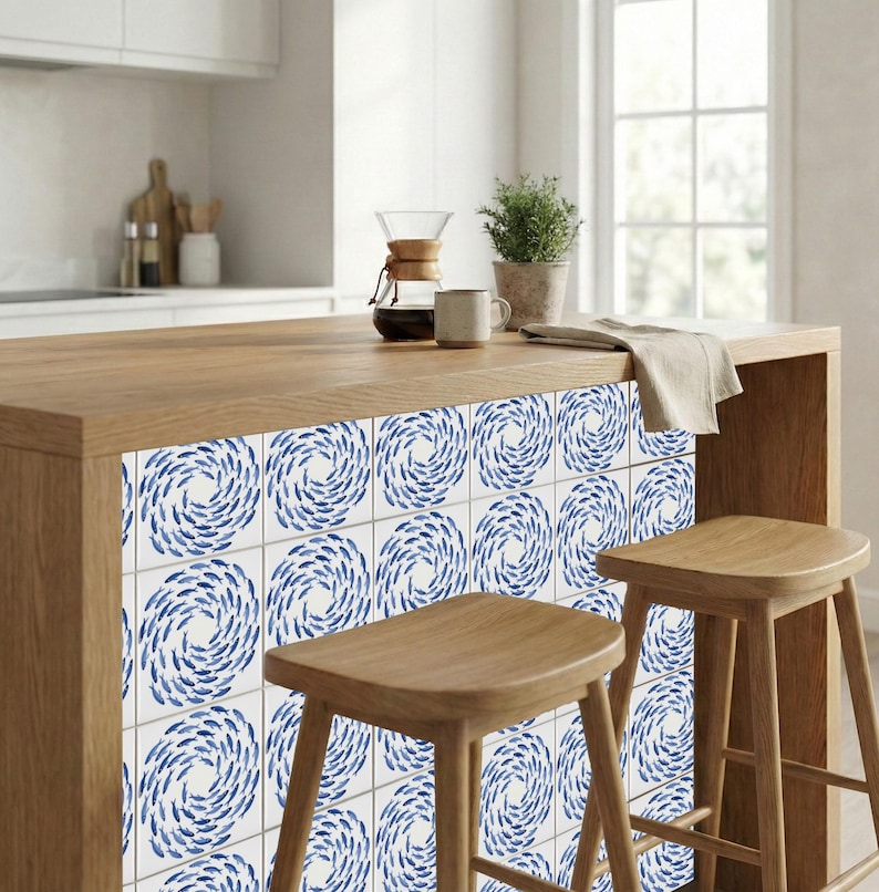 Blue School of Fish Ceramic Tile – Coastal Nautical Wall Accent for ...