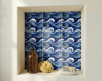 Keramische tegel met oceaan golven – Diepblauwe kustkunst