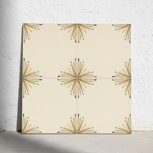 Corner Rosette Ceramic Tile Vintage Sunburst for Kitchen Backsplash
