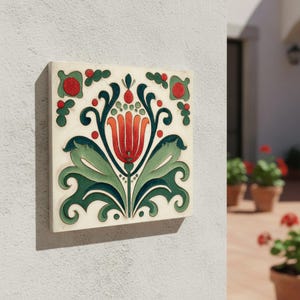 Budapest Hungary Ceramic Tile – Hungarian Folk Floral Decor, Matyó Style Botanical Design