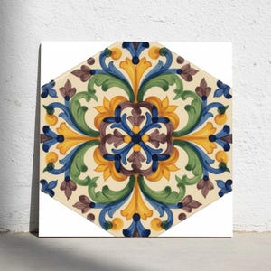 Deruta Acanthus Rosette Keramikplattor Medelhavsblå Gul Accent