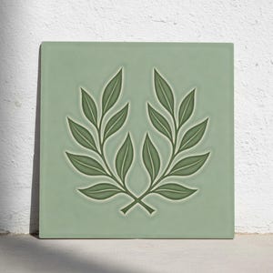 Sage Laurel Ceramic Tile – Minimalist Botanical Wall Decor