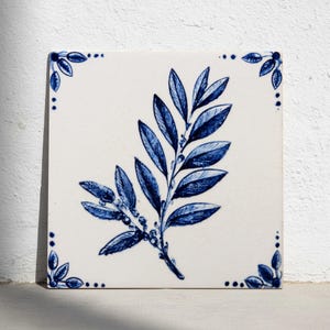 Tbilisi Georgia Ceramic Tile – Olive Branch Botanical Decor, Mediterranean Blue Minimal Design