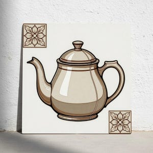 Vintage Teapot Ceramic Tile – European Kitchen Tea Time Wall Decor