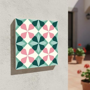 Pastell Retro Keramikplattor – Rosa & Grön Blommor