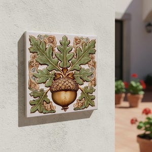 Brno Czech Republic Ceramic Tile – Oak Leaf & Acorn Botanical European Heritage Decor
