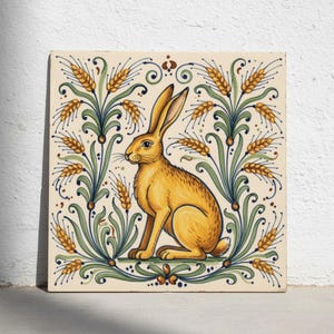 Deruta Maiolica Hare Keramikplattor - Gul Hare med Vete, Köksbakstänk Accent