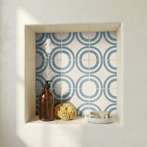 Modern Geometric Ceramic Tile – Blue Arch Pattern Wall Decor