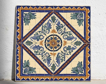 Cádiz Blue & Gold Ceramic Tile – Andalusian Coastal Botanical